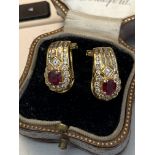 18 carat gold 4.00ct ruby and diamond earrings approximately 6.6 g