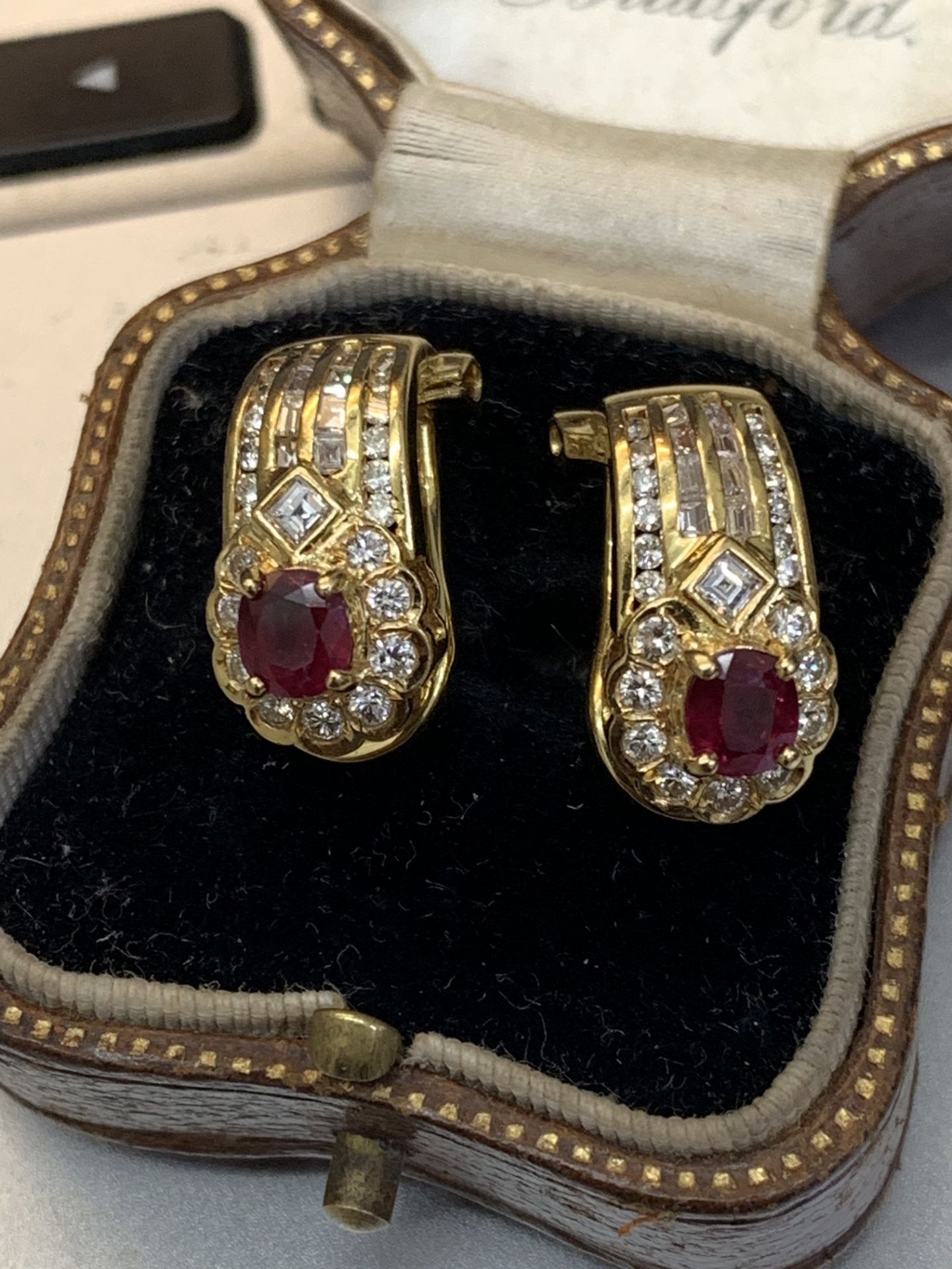 18 carat gold 4.00ct ruby and diamond earrings approximately 6.6 g