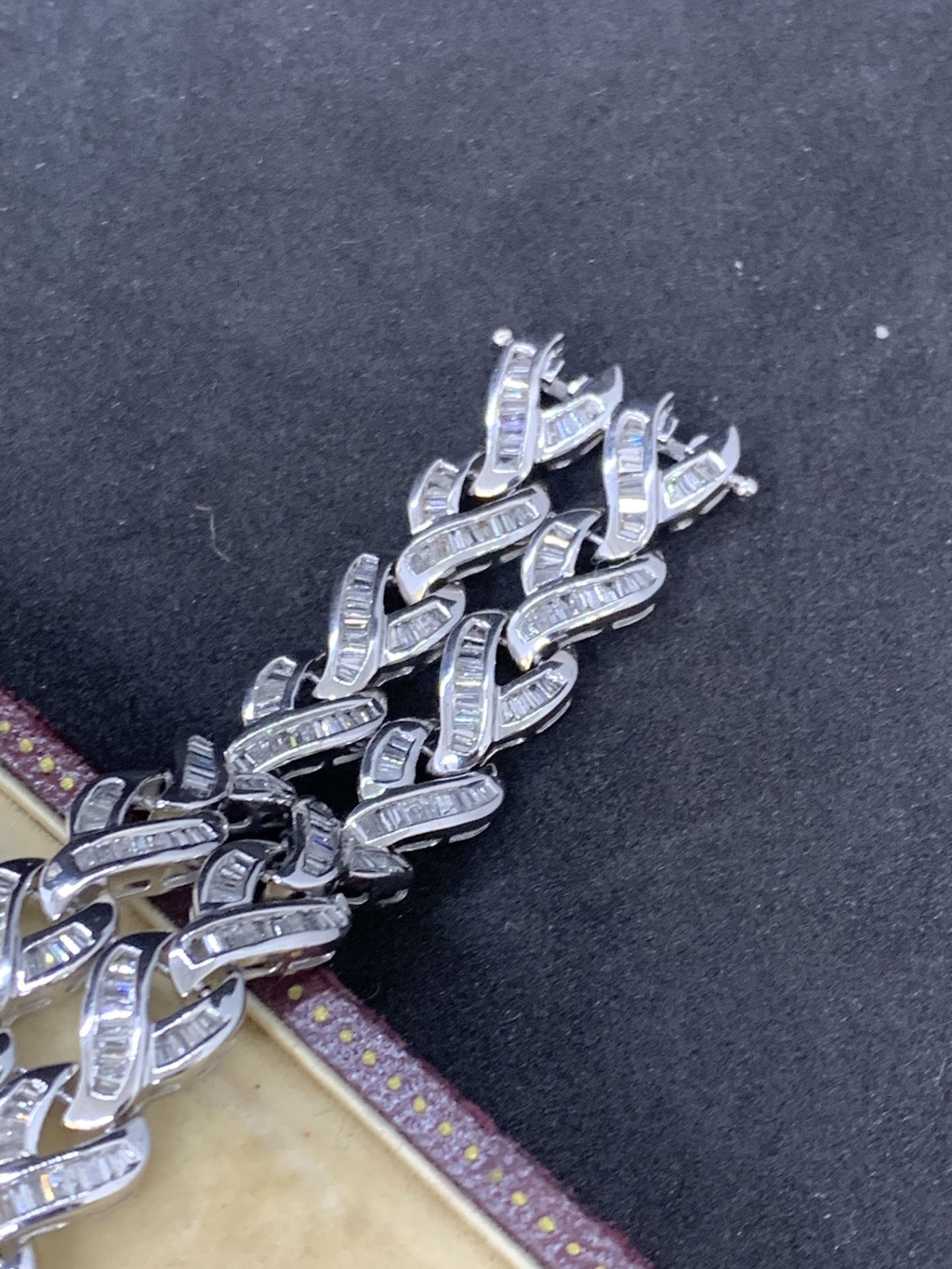 18 carat white gold to row baguette diamond set bracelet approximately eight carats of diamonds - Image 7 of 9