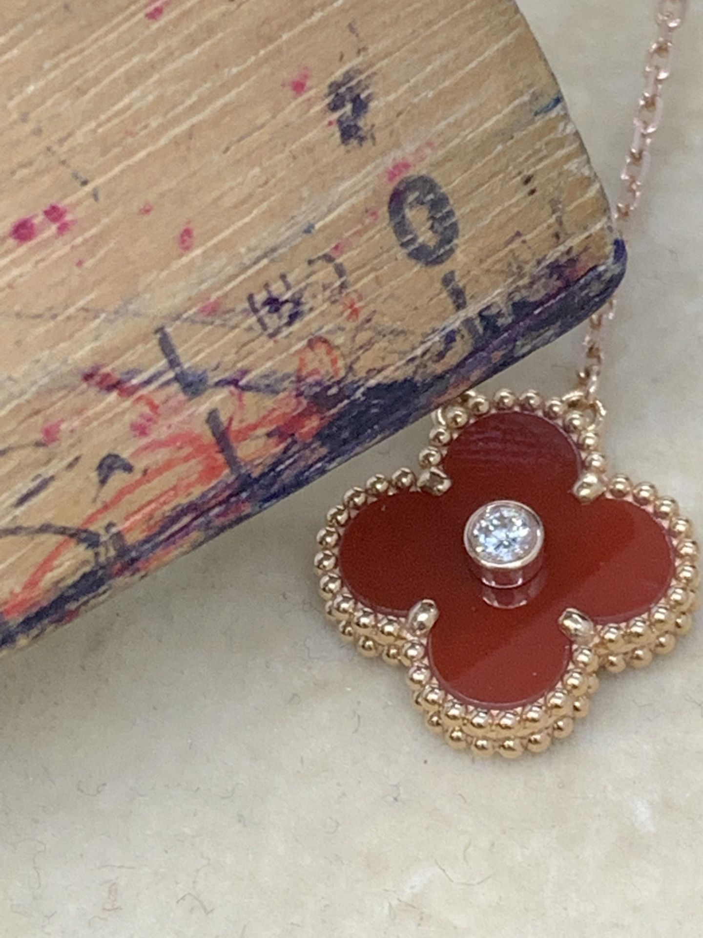 18 carat rose gold Diamond set pendant and chain marked VCA 750 - Image 3 of 7