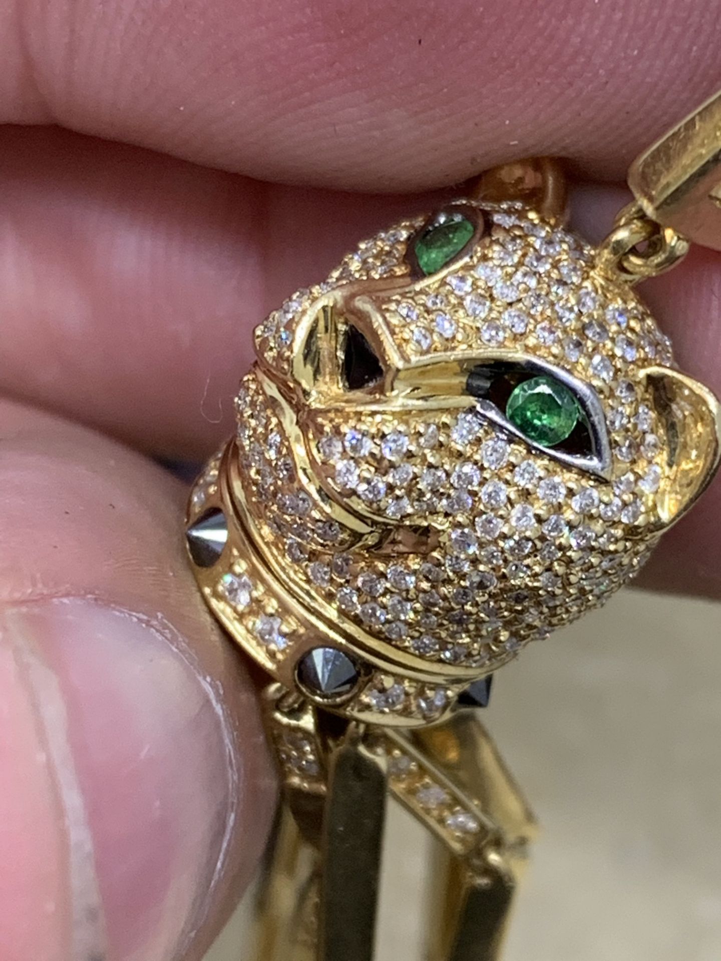Cartier style panther pendant set with diamonds sapphire and emeralds 18 carat gold - Image 7 of 7