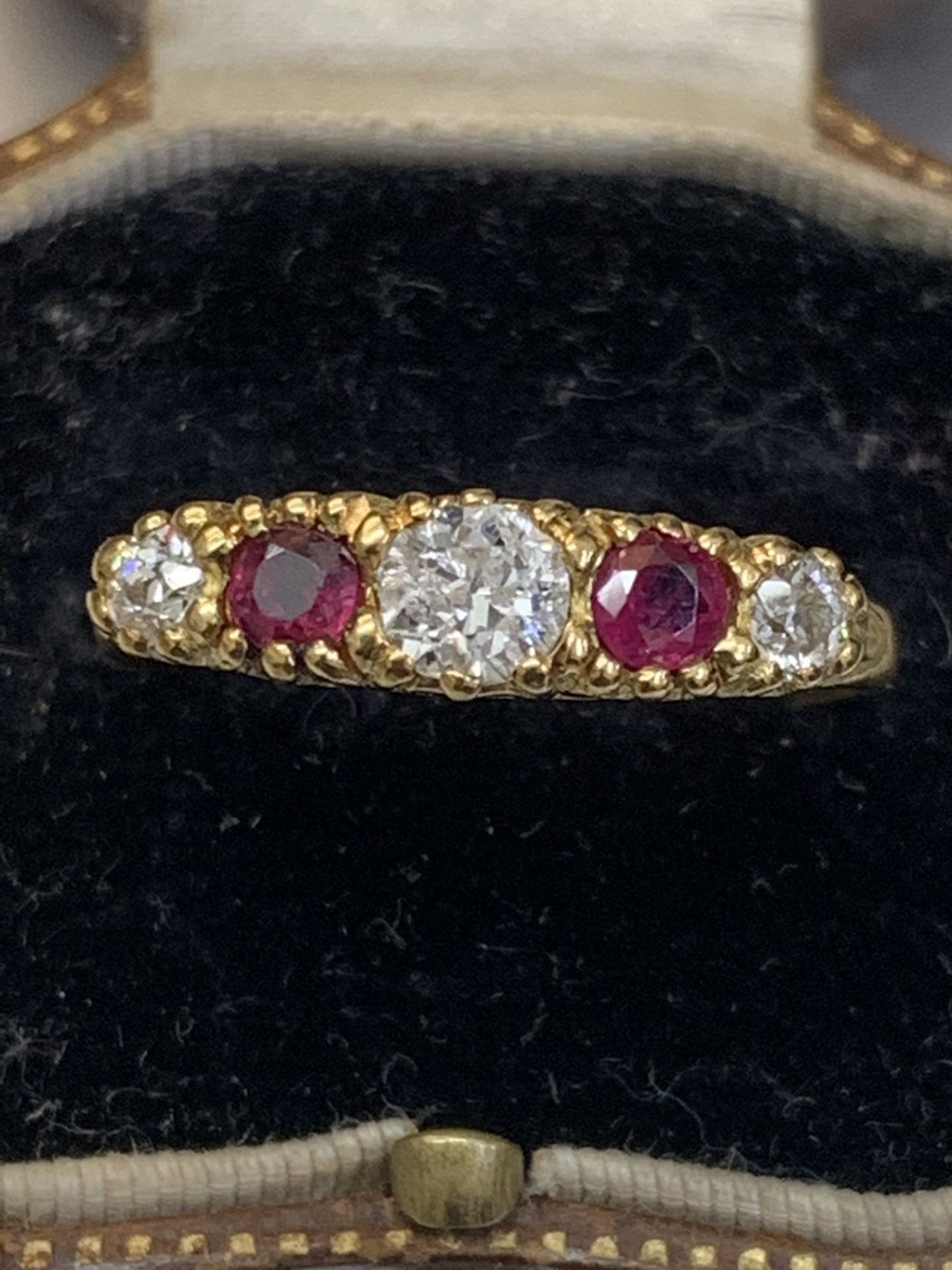 Vintage two stone ruby and three stone diamond ring 18 carat gold - Image 3 of 9