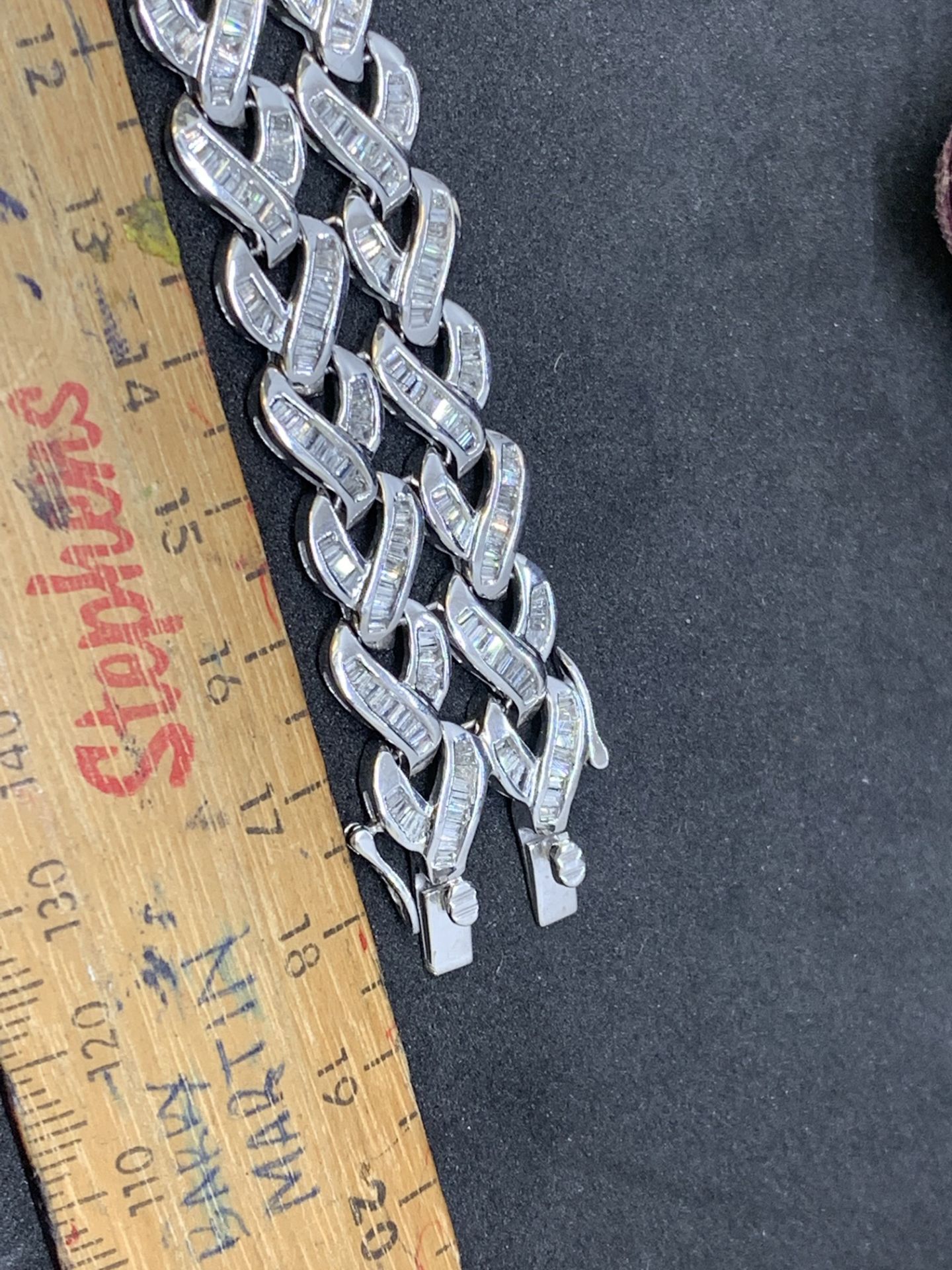 18 carat white gold to row baguette diamond set bracelet approximately eight carats of diamonds - Image 9 of 9