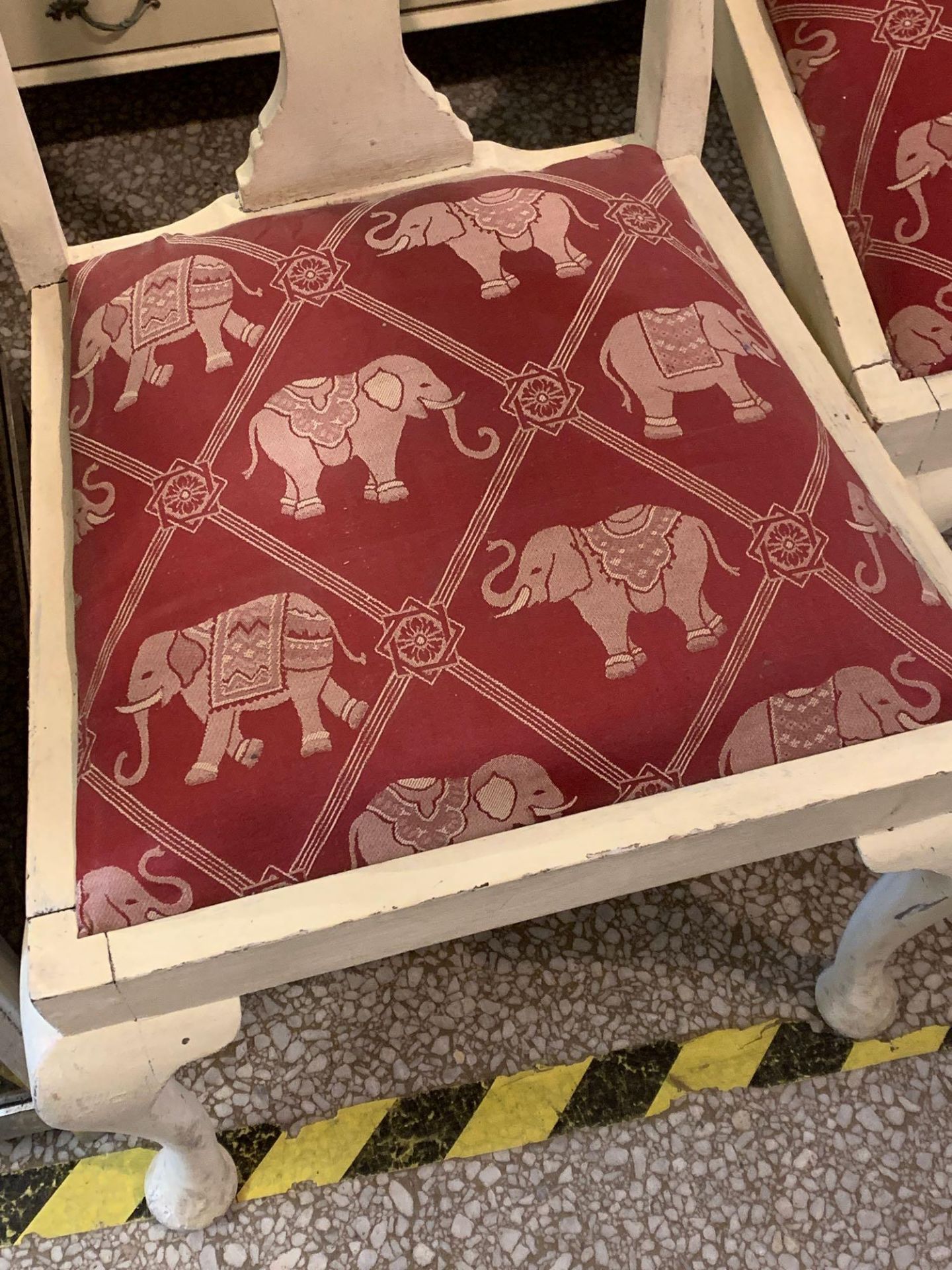 Pair of old dining chairs been painted upholstered seats with elephant pattern - Image 2 of 2