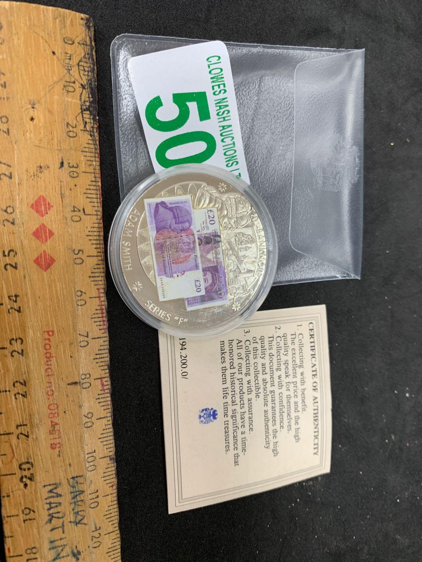 Adam Smith bank note coin Â£20 silver plated