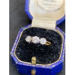 Hallmarked 18 carat gold three stone diamond ring hallmarked 30 points Ring size approximately M