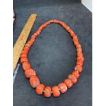 Coral necklace with 18 carat gold clasp Approx 21.5" Long Approx 120 grams