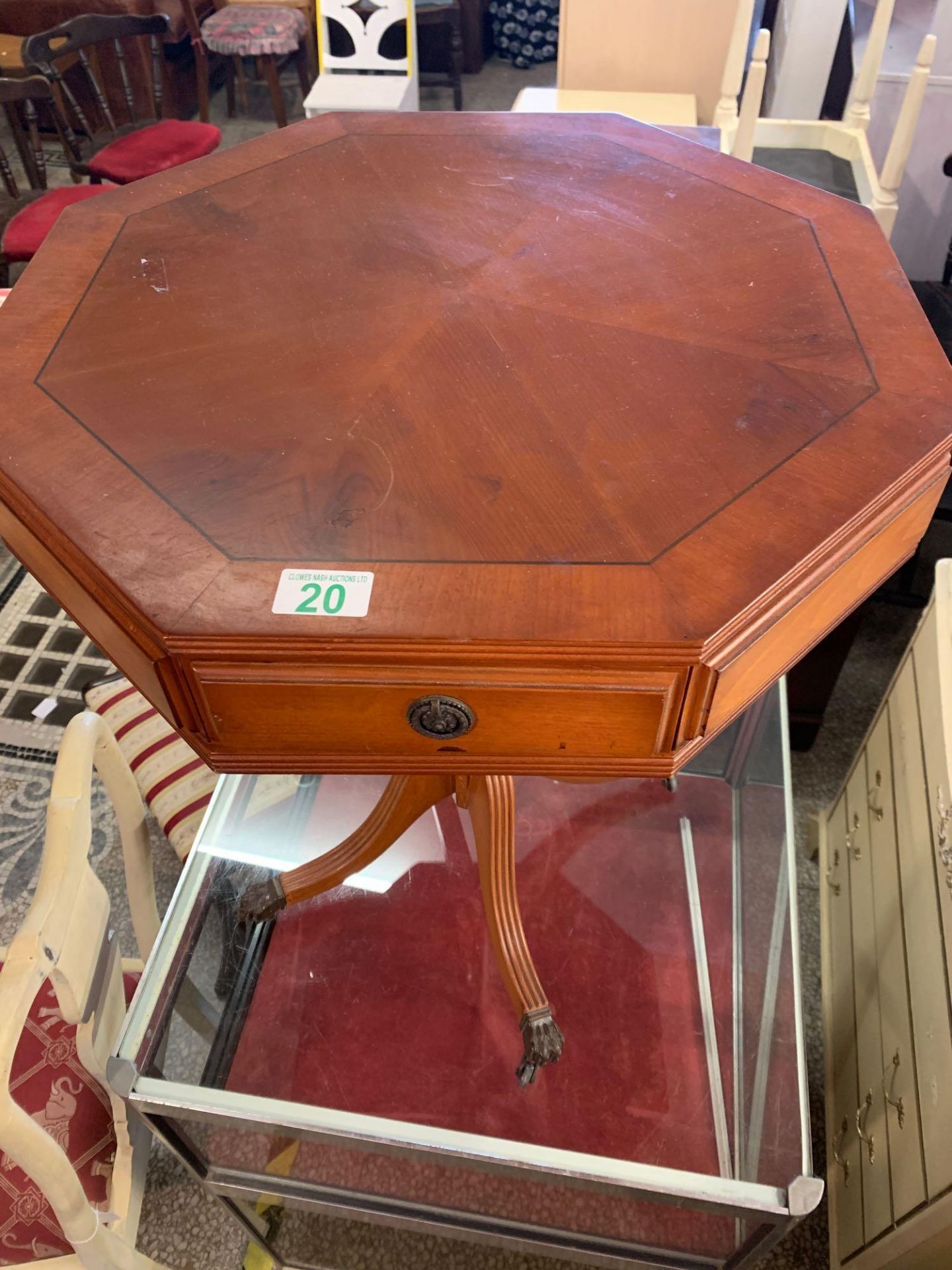 Hexagon modern veneered occasional table with drawer