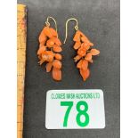 Victorian pretty coral earrings yellow metal tested as 15 carat gold