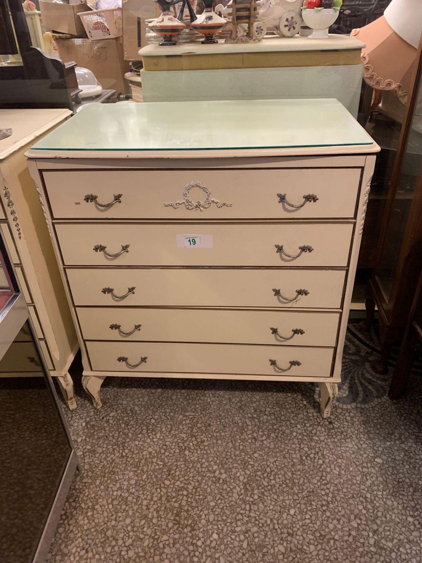 Five drawer chest with glass top please note top is loose - Image 2 of 6