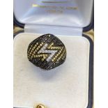 White yellow and black diamond set Ring in 18 carat white gold ring size approximately and weighs
