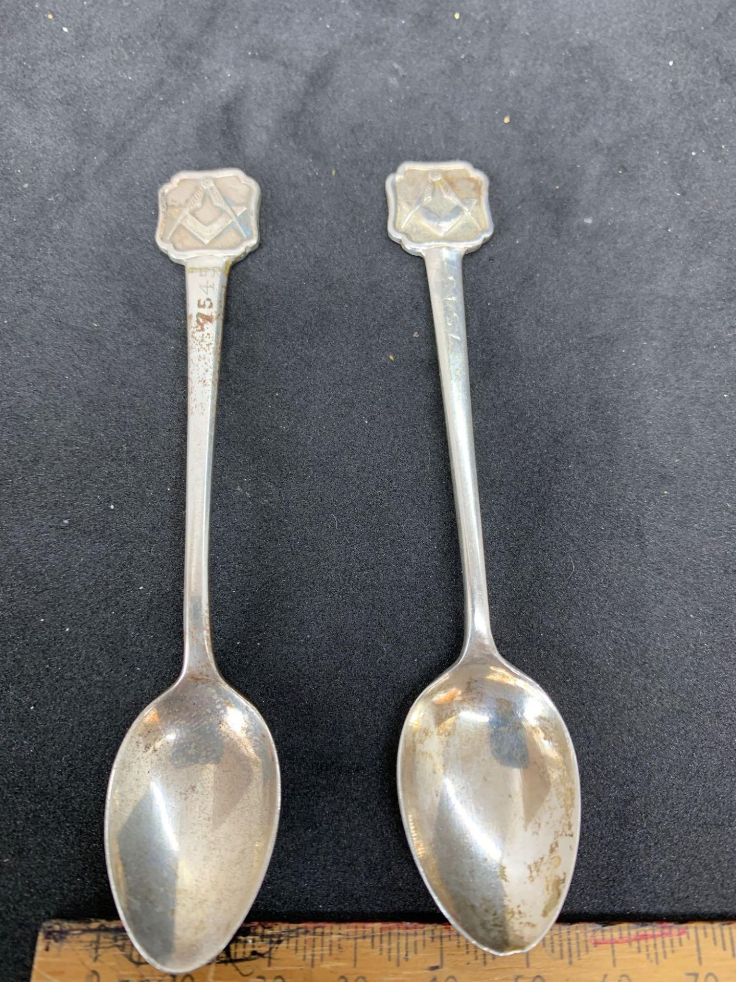 Pair of silver teaspoons Masonic interest