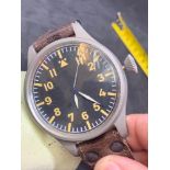 62 mm automatic military style watch on leather type strap