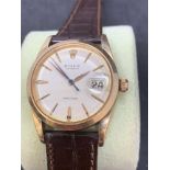 Rolex OysterDate precision 36 mm gents watch on leather strap Gold case and steel case back
