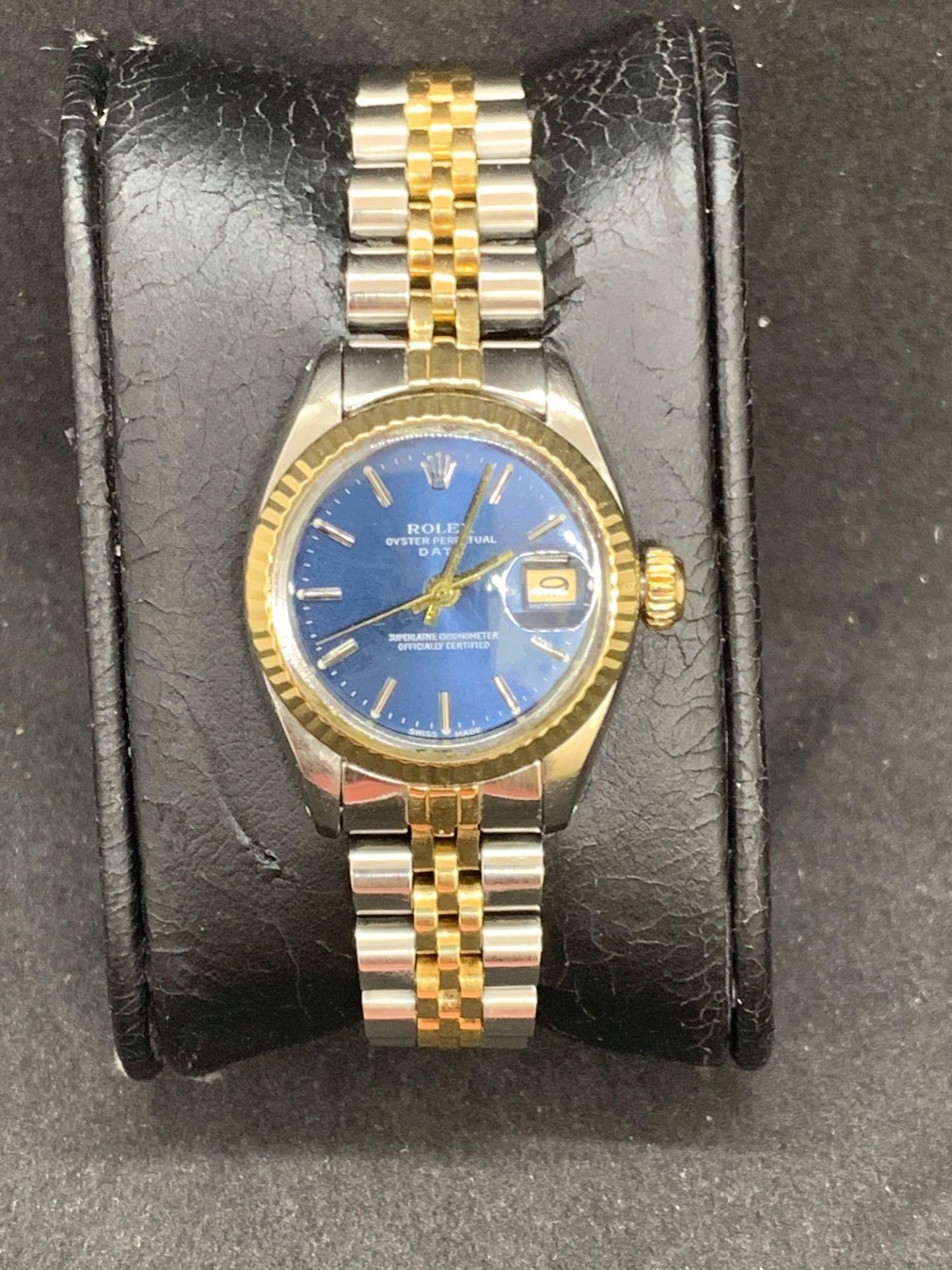 Rolex date just stainless steel and gold ladies watch approximately 26 mm