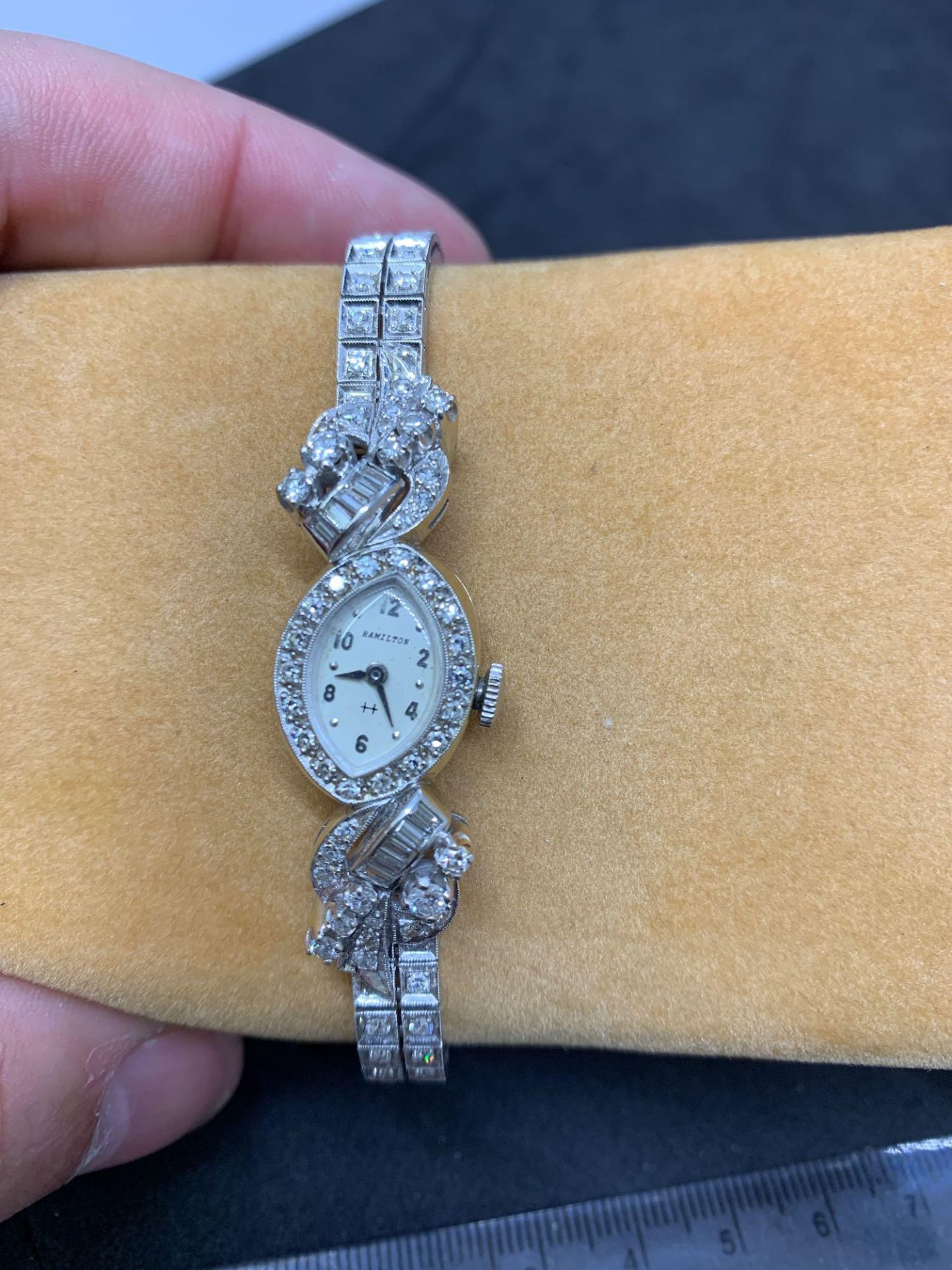14k Gold Hamilton Vintage Style 3.00ct Diamond Set Bracelet Watch - Manual - 27g - Image 7 of 9