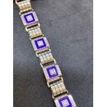 Vintage 18ct Gold Blue Enamel & Diamond set Bracelet - 30 Grams