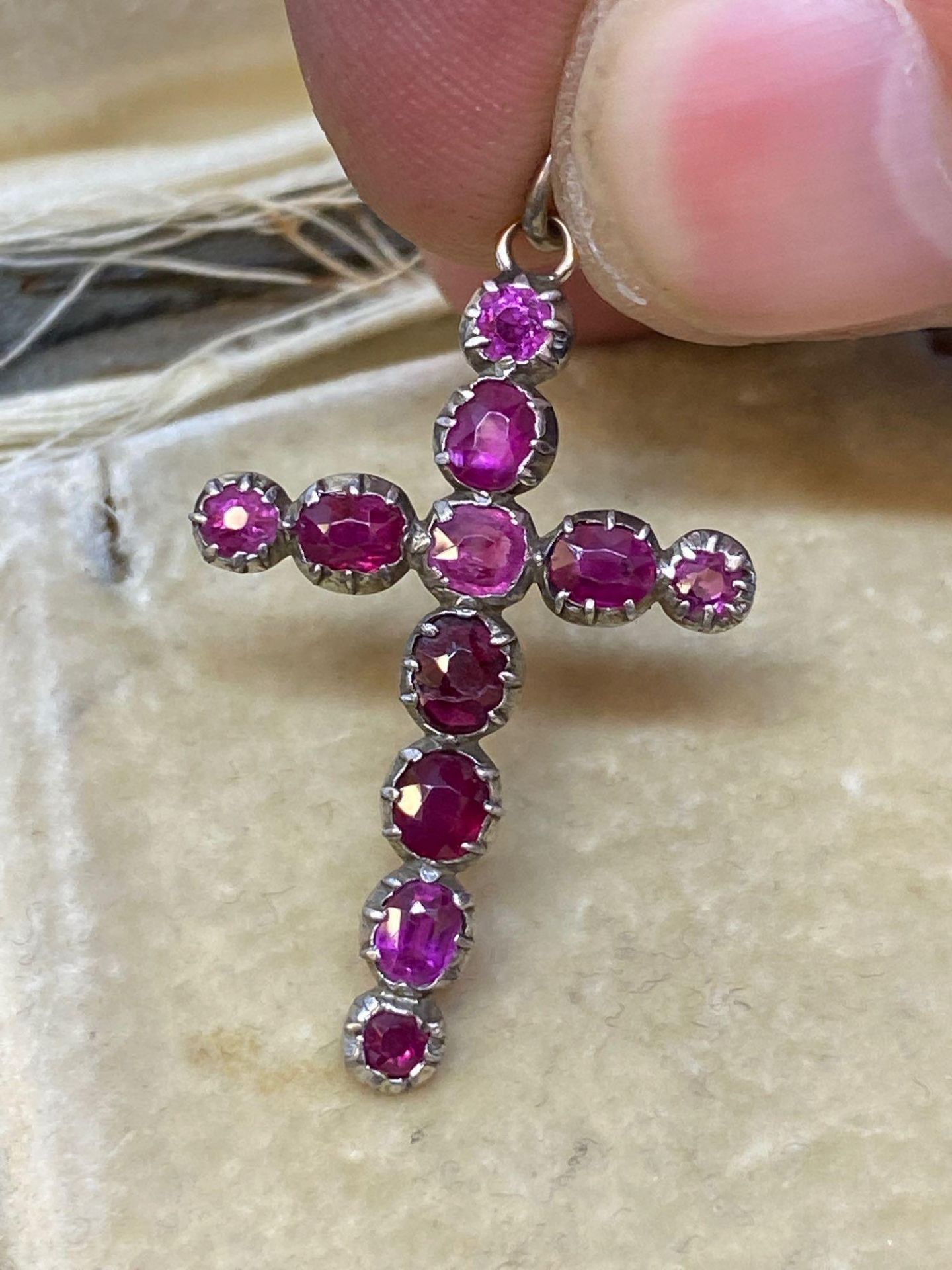 Stunning Antique 1.50ct Ruby Set Cross Pendant