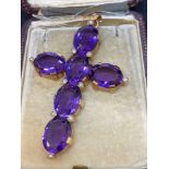 Stunning French Rose 60.00ct Amethyst Cross 26.1 Grams - Tested as 18ct Gold