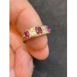 Antique Diamond & Ruby set Ring Rose coloured metal tested as 18ct Rose Gold
