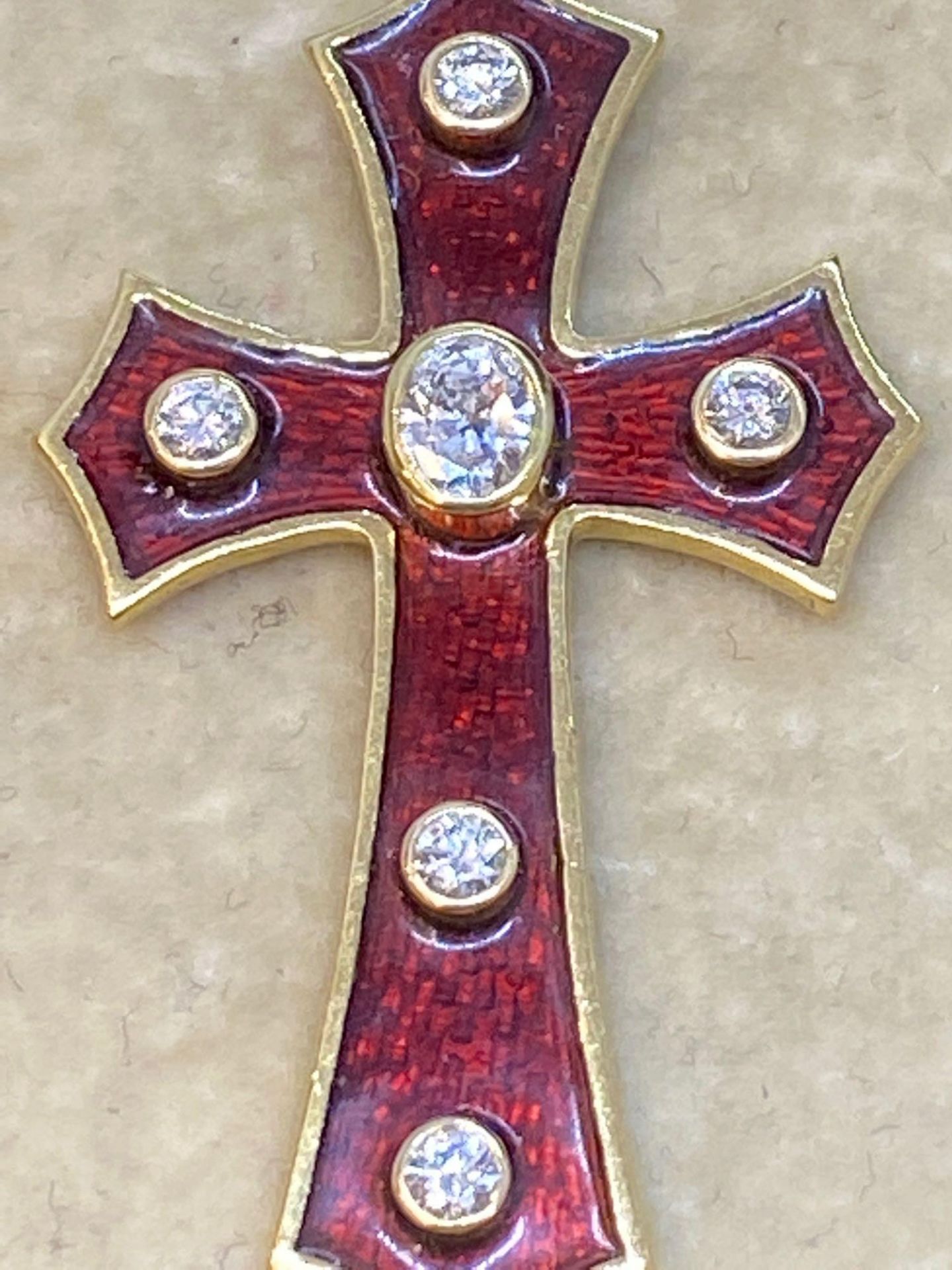 18ct Gold Diamond & Enamel Cross with 14ct Gold 22" Snake Chain - 17.3 Grams - Image 3 of 5