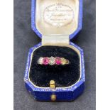 Old Cut Diamond & Ruby set one Rose Gold Coloured ring tested as 14ct Rose Gold