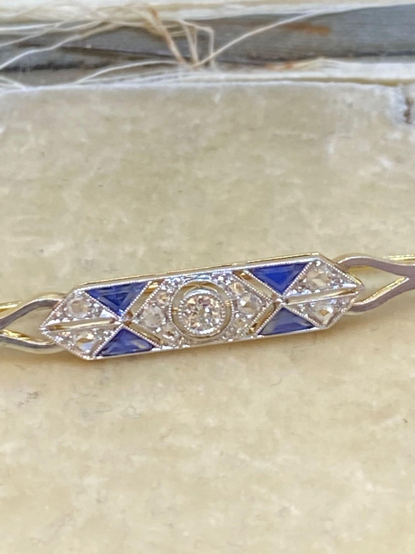 Art Deco Sapphire & Diamond Brooch French 18ct Gold Hallmark - 5.2 Grams - Image 2 of 4