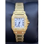 18ct GOLD DIAMOND SET CARTIER SANTOS LADIES WATCH 94 GRAMS