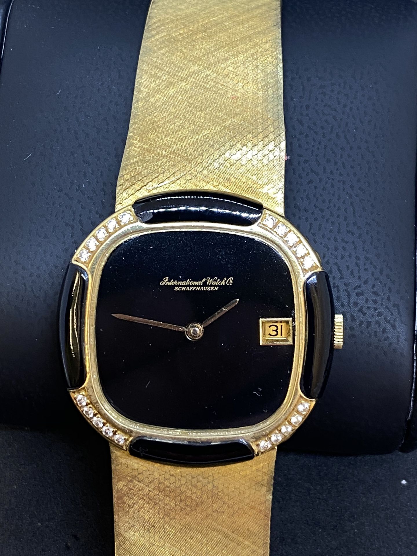 18ct GOLD I.W.C ONYX & DIAMOND SET WATCH 95 GRAMS