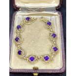 VINTAGE 14k GOLD VIBRANT AMETHYST SET BRACELET - 14 GRAMS