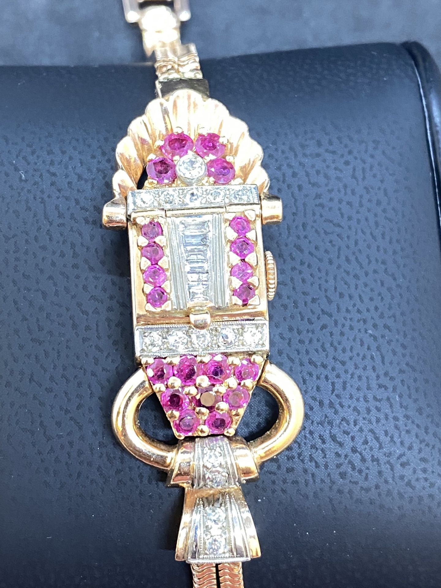 1940's ROSE GOLD DIAMOND RUBY LADIES WATCH 32 Grams - Image 3 of 9