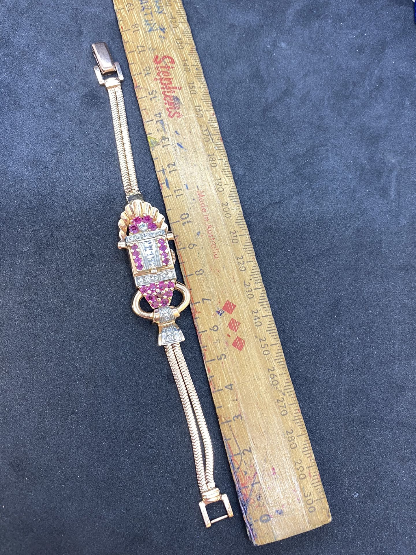 1940's ROSE GOLD DIAMOND RUBY LADIES WATCH 32 Grams - Image 9 of 9