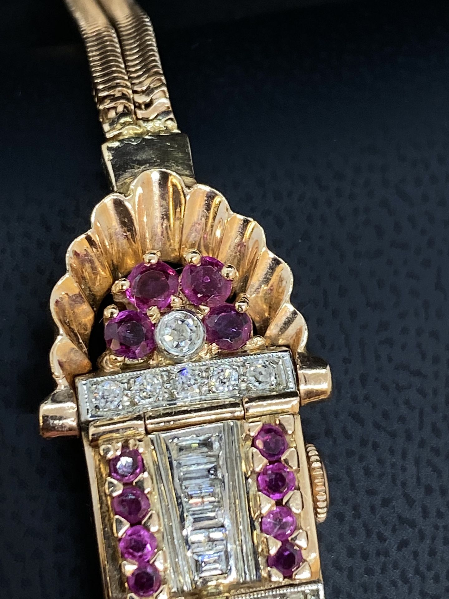 1940's ROSE GOLD DIAMOND RUBY LADIES WATCH 32 Grams - Image 5 of 9