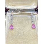 ART DECO 14ct GOLD DIAMOND & PINK SAPPHIRE EARRINGS