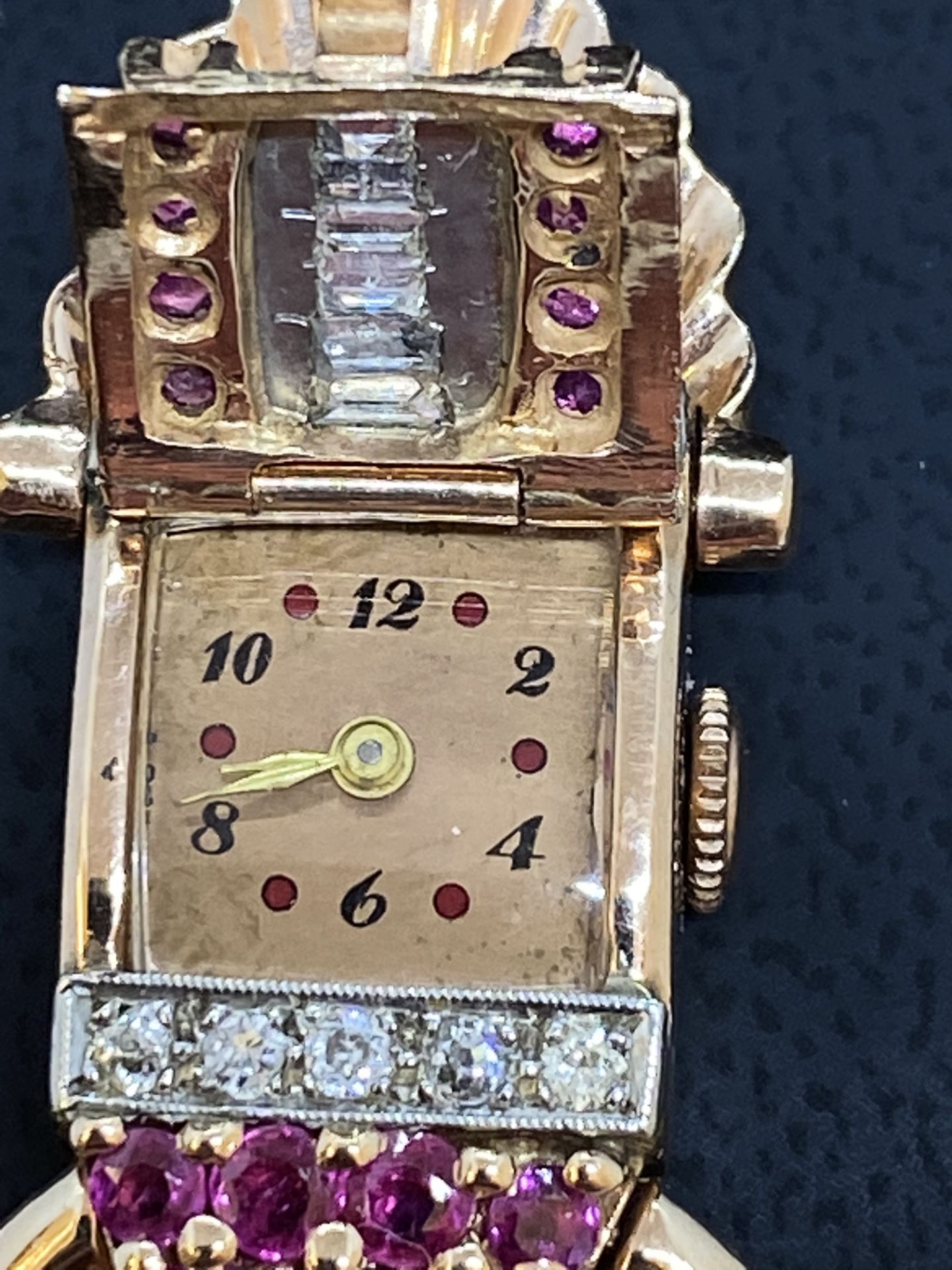 1940's ROSE GOLD DIAMOND RUBY LADIES WATCH 32 Grams - Image 2 of 9