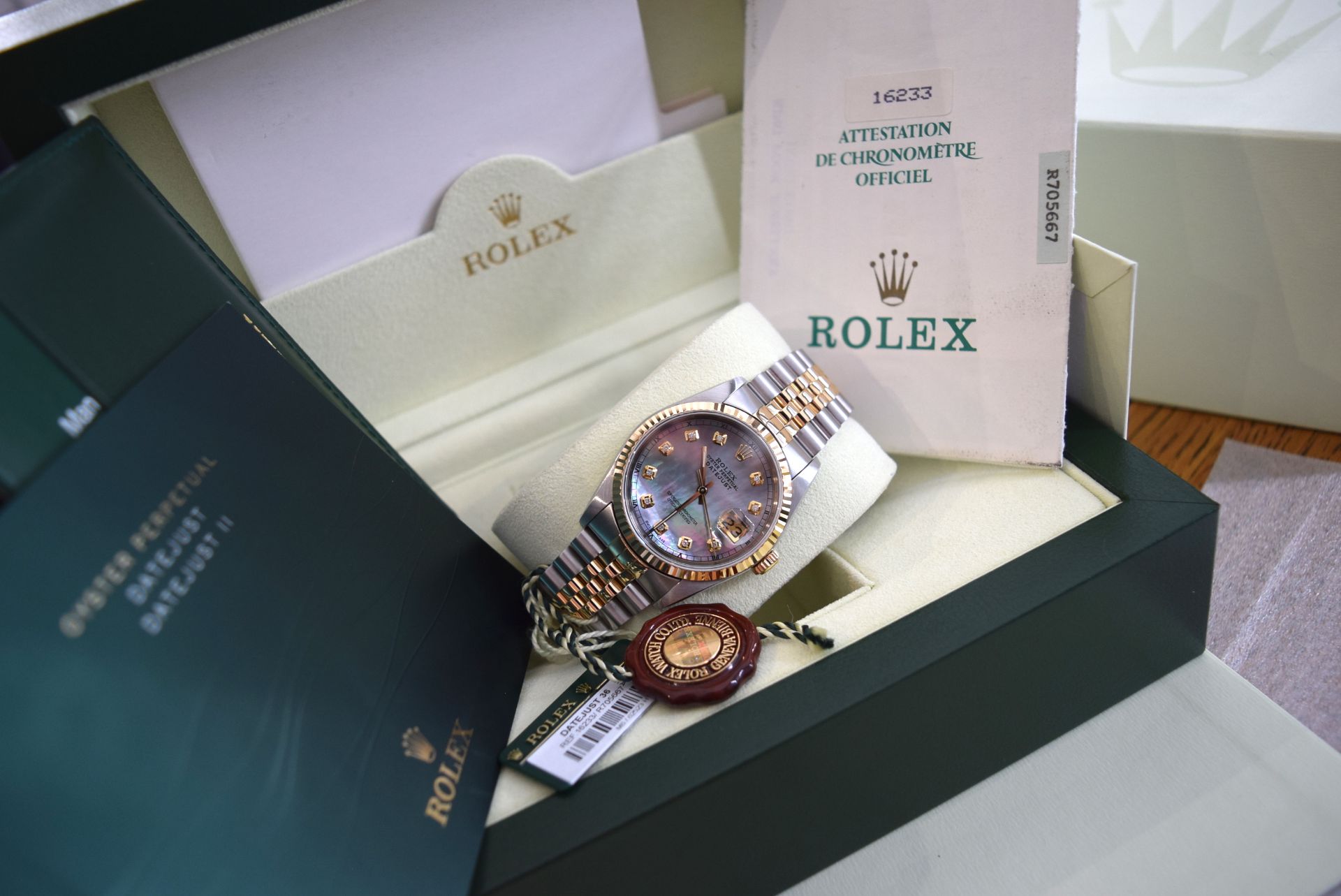 (Full Set) Rolex Datejust Stainless Steel/ 18ct Yellow Gold (Mens) - Black Pearl Diamond Dial - Image 3 of 18