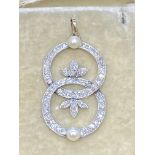 ANTIQUE PLATINUM 2.00ct DIAMOND & PEARLS PENDANT