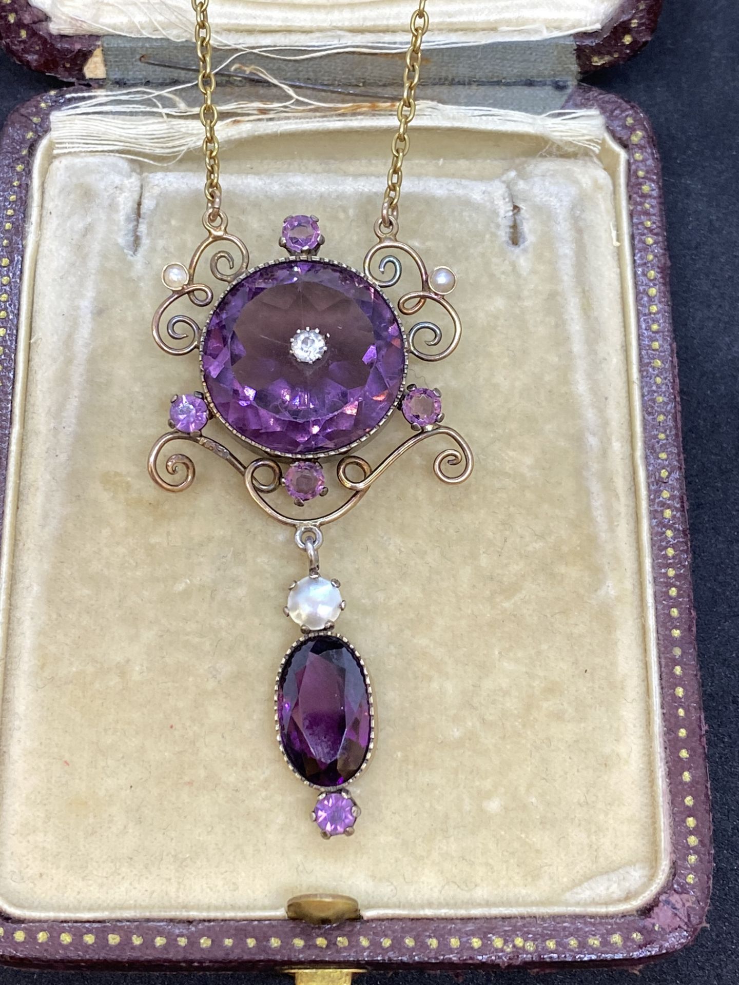 GORGEOUS ANTIQUE 18ct AMETHYST PENDANT NECKLACE - 13 GRAMS - Image 2 of 6