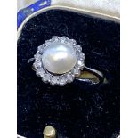 VINTAGE 2.14ct NATURAL PEARL & DIAMOND RING - TESTED AS GOLD