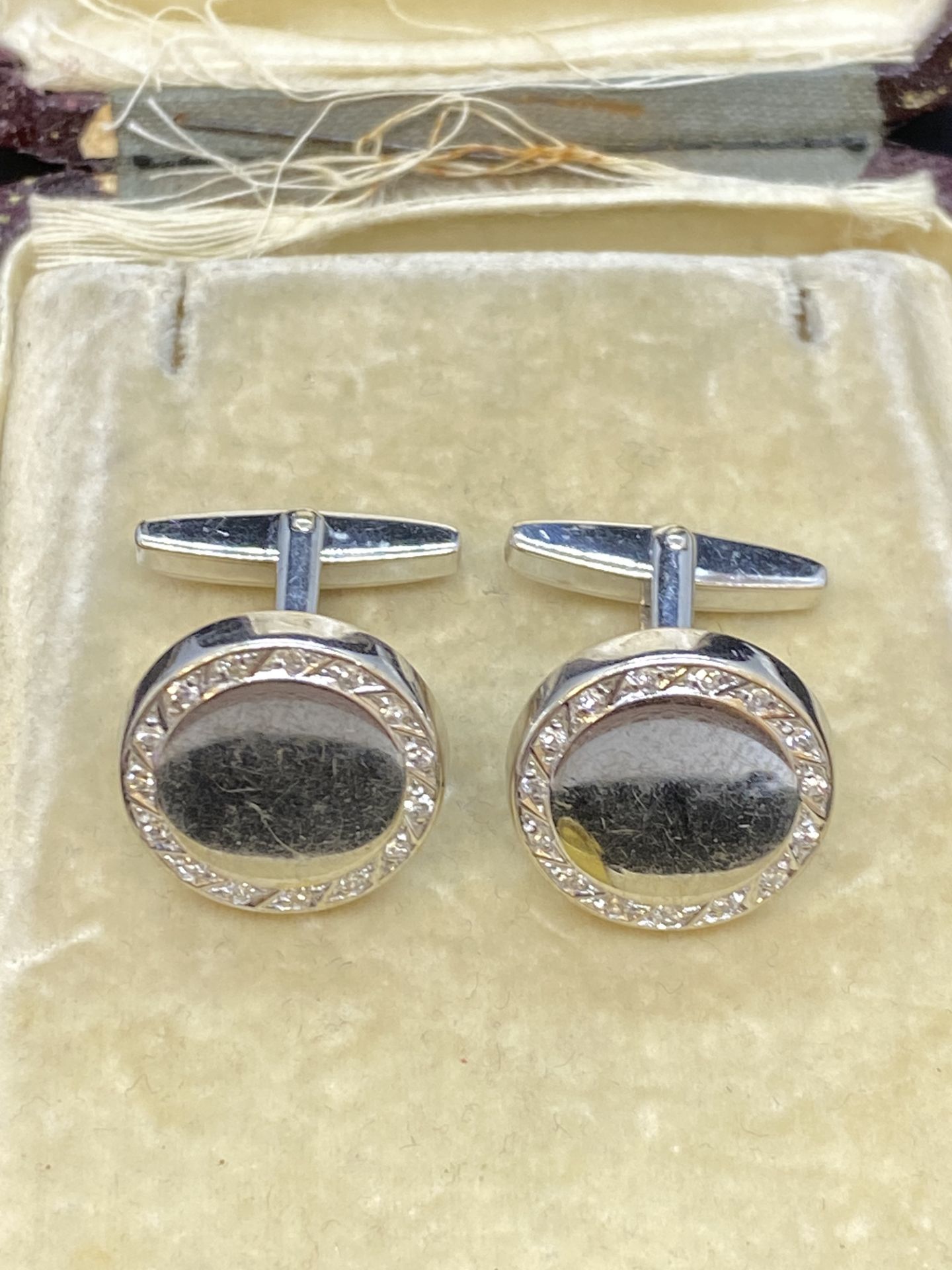 14k GOLD DIAMOND SET CUFFLINKS - 10 GRAMS - Image 2 of 3