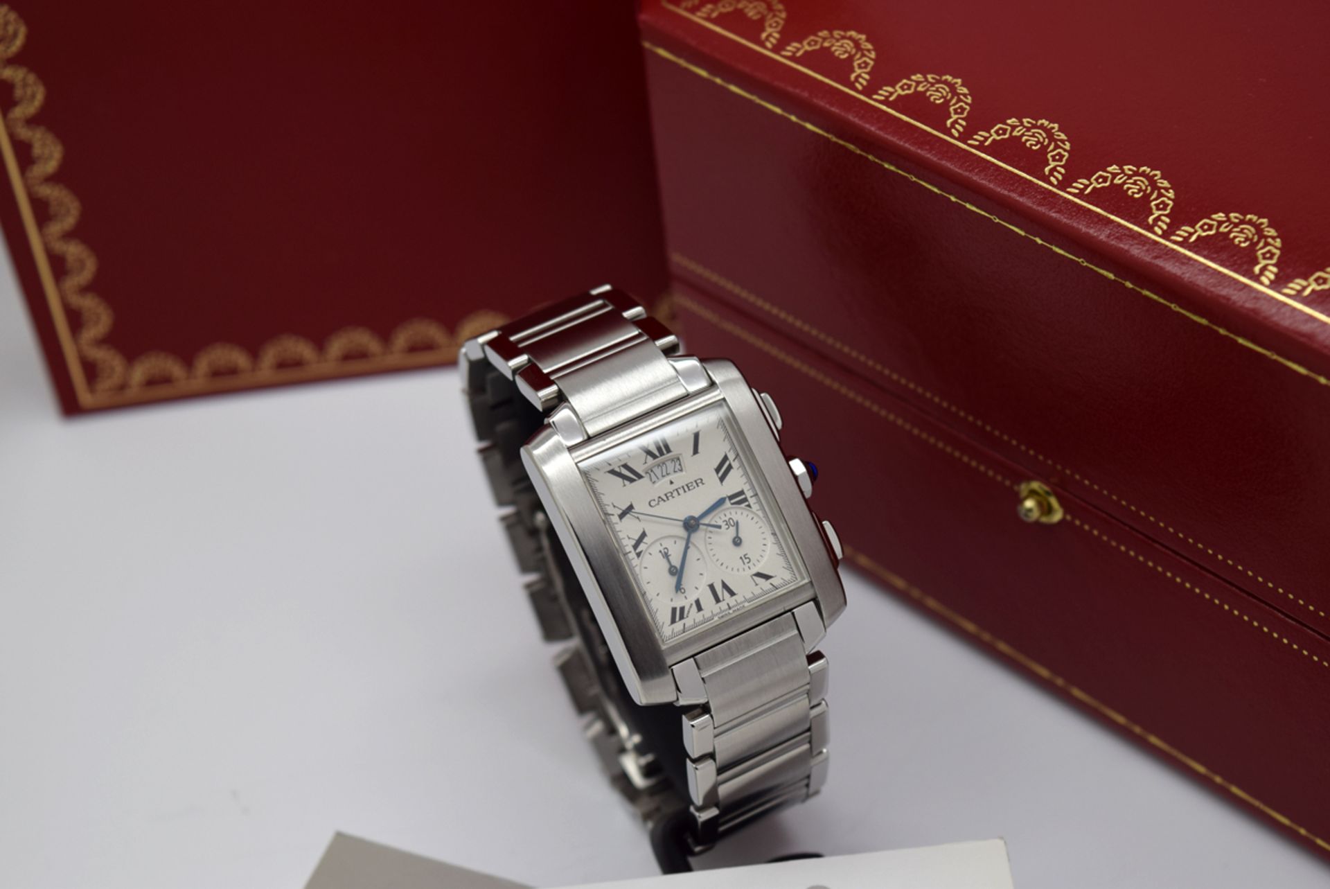 MENS CARTIER TANK CHRONOGRAPH - STAINLESS STEEL - BOX & PAPERS! - Image 12 of 12