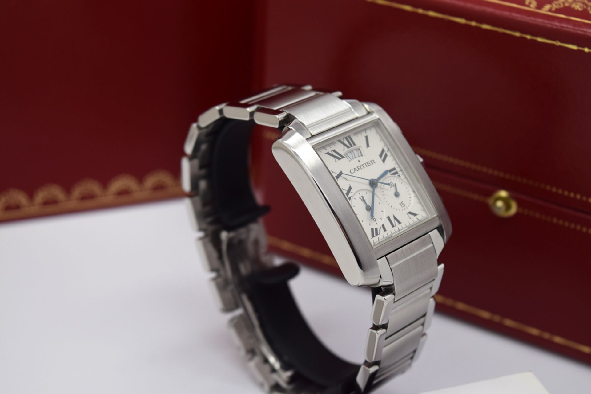 MENS CARTIER TANK CHRONOGRAPH - STAINLESS STEEL - BOX & PAPERS! - Image 6 of 12