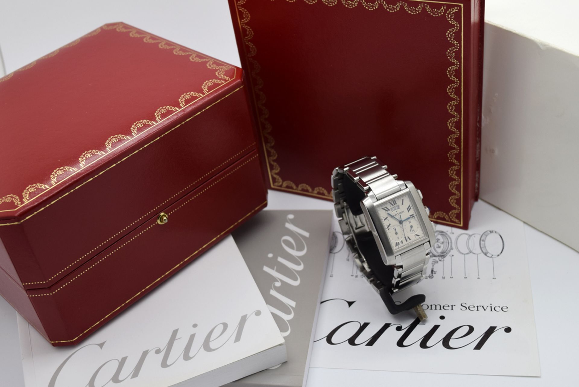 MENS CARTIER TANK CHRONOGRAPH - STAINLESS STEEL - BOX & PAPERS! - Image 11 of 12