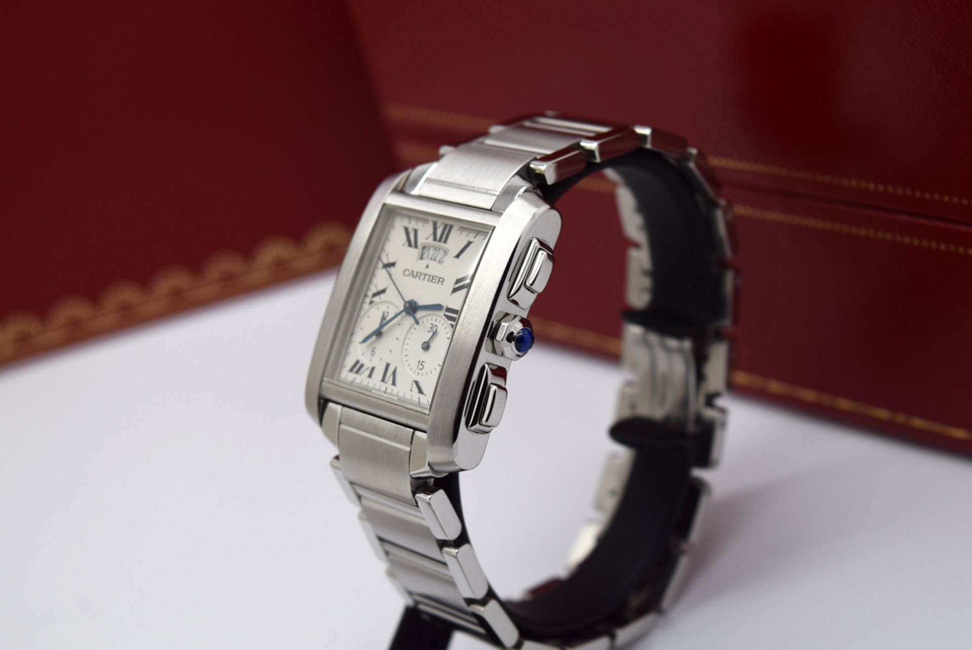 MENS CARTIER TANK CHRONOGRAPH - STAINLESS STEEL - BOX & PAPERS! - Image 7 of 12
