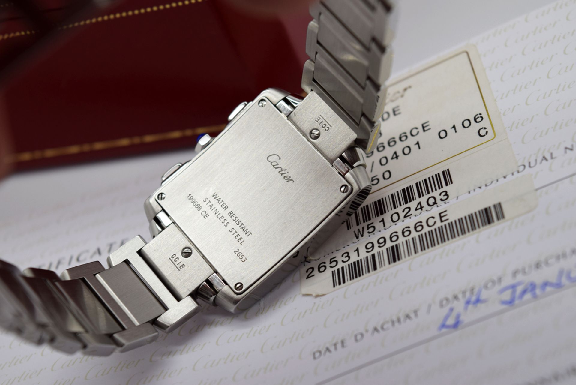 MENS CARTIER TANK CHRONOGRAPH - STAINLESS STEEL - BOX & PAPERS! - Image 5 of 12