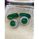 Fine 18ct gold Jade & Diamond cuff links - 14.5 Grams - 1.2ct Diamonds 15ct Jade