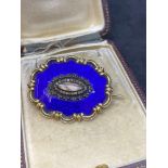 Antique Enamel & Diamond Memorial Brooch Engraved