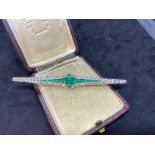 Stunning Antique 35.00ct Emerald & 8.00ct Diamond Platinum Brooch - 18 Grams