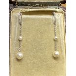 18ct GOLD DIAMOND & PEARL DROP EARRINGS