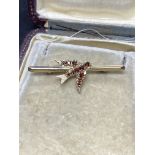 9ct GOLD GEM SET SWALLOW BROOCH